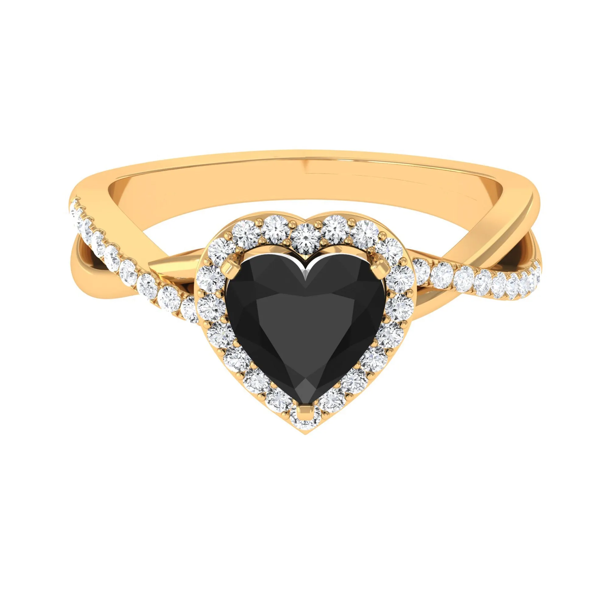 Heart Shape Created Black Diamond Crossover Engagement Ring with Diamond