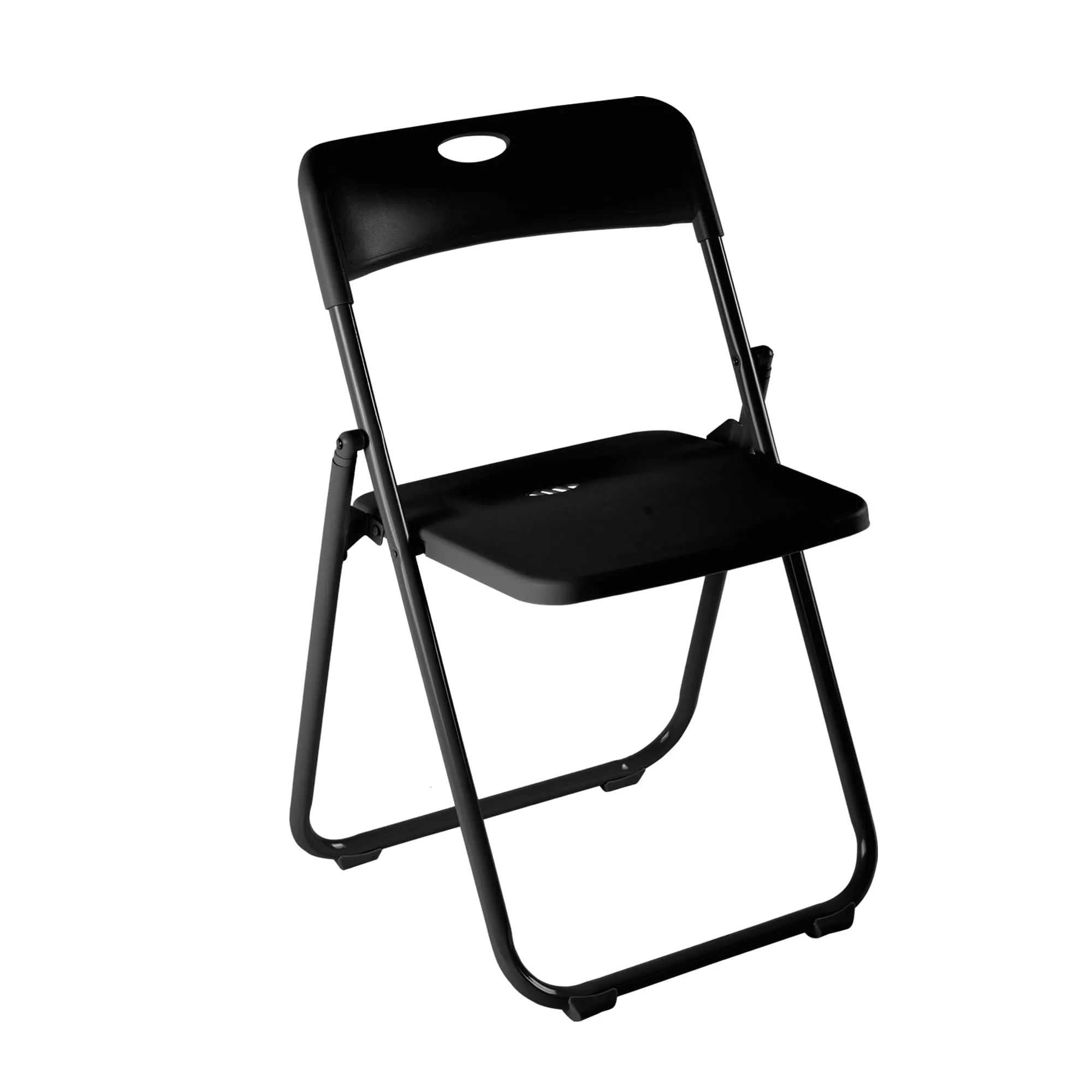 Kuber Industries Folding Chair for Home | Iron Frame & PP Plastic Seat | Lightweight, Portable, Balcony, Garden, Camping Chair | Anti Slip Legs | Indoor Outdoor Chair | Black | 44 * 42 * 75cm