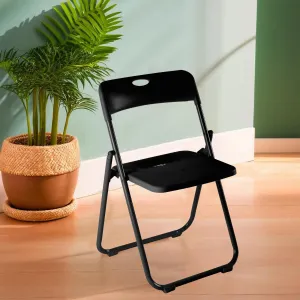 Kuber Industries Folding Chair for Home | Iron Frame & PP Plastic Seat | Lightweight, Portable, Balcony, Garden, Camping Chair | Anti Slip Legs | Indoor Outdoor Chair | Black | 44 * 42 * 75cm