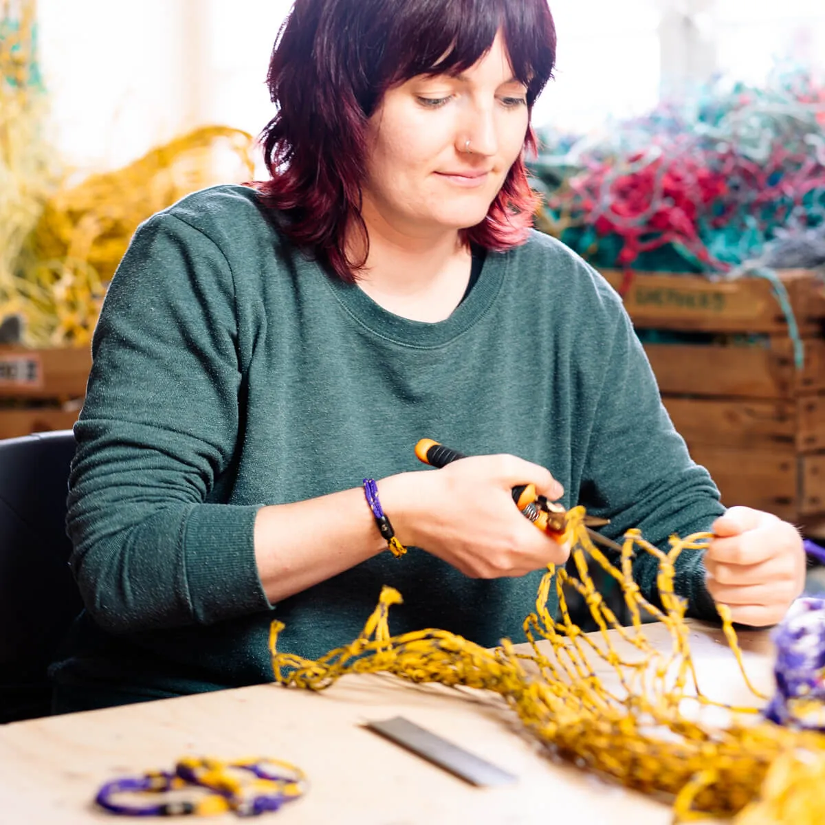 LA Lakers Bracenet Purple & Gold Upcycled Fishing Net Bracelet