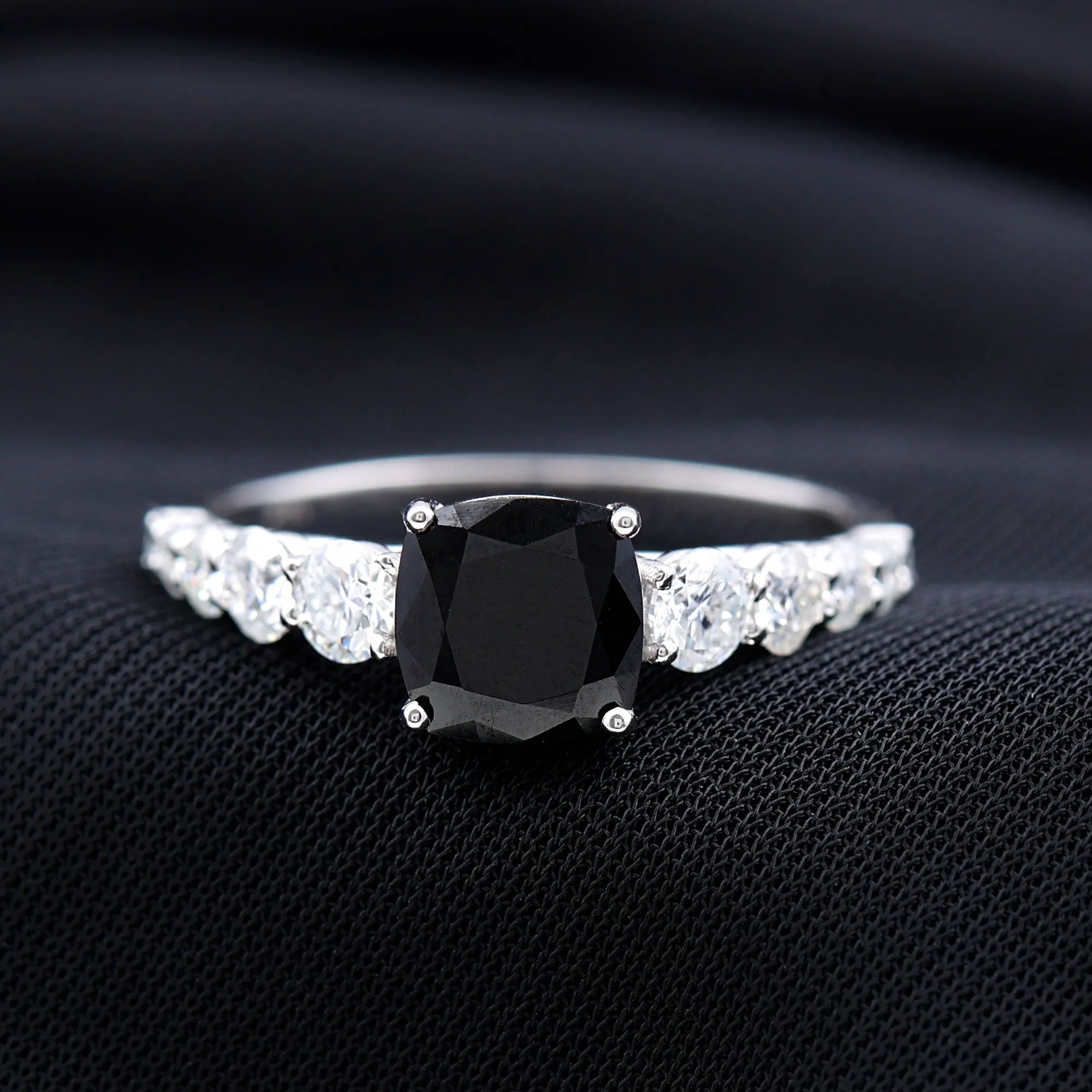 Lab Grown Black Diamond Solitaire Ring with Moissanite