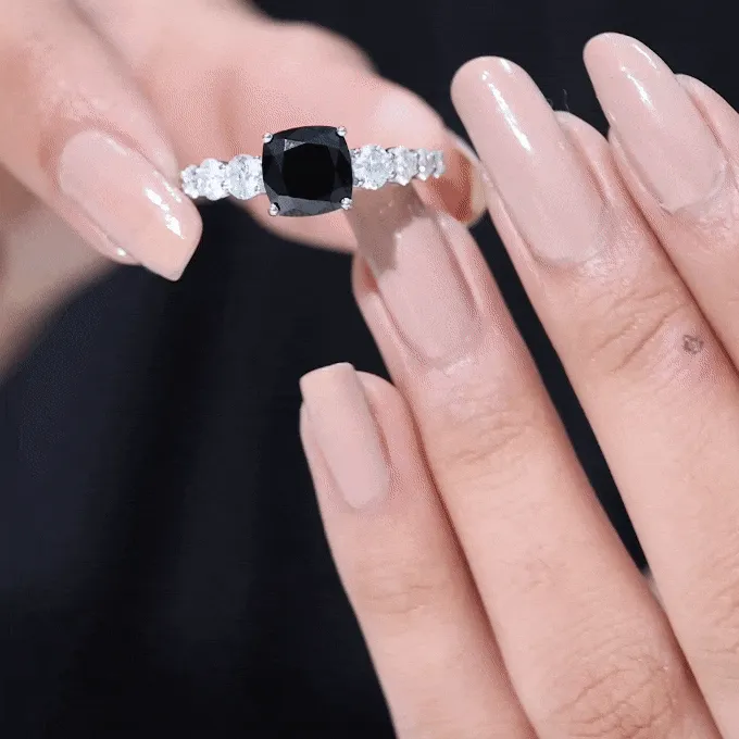 Lab Grown Black Diamond Solitaire Ring with Moissanite