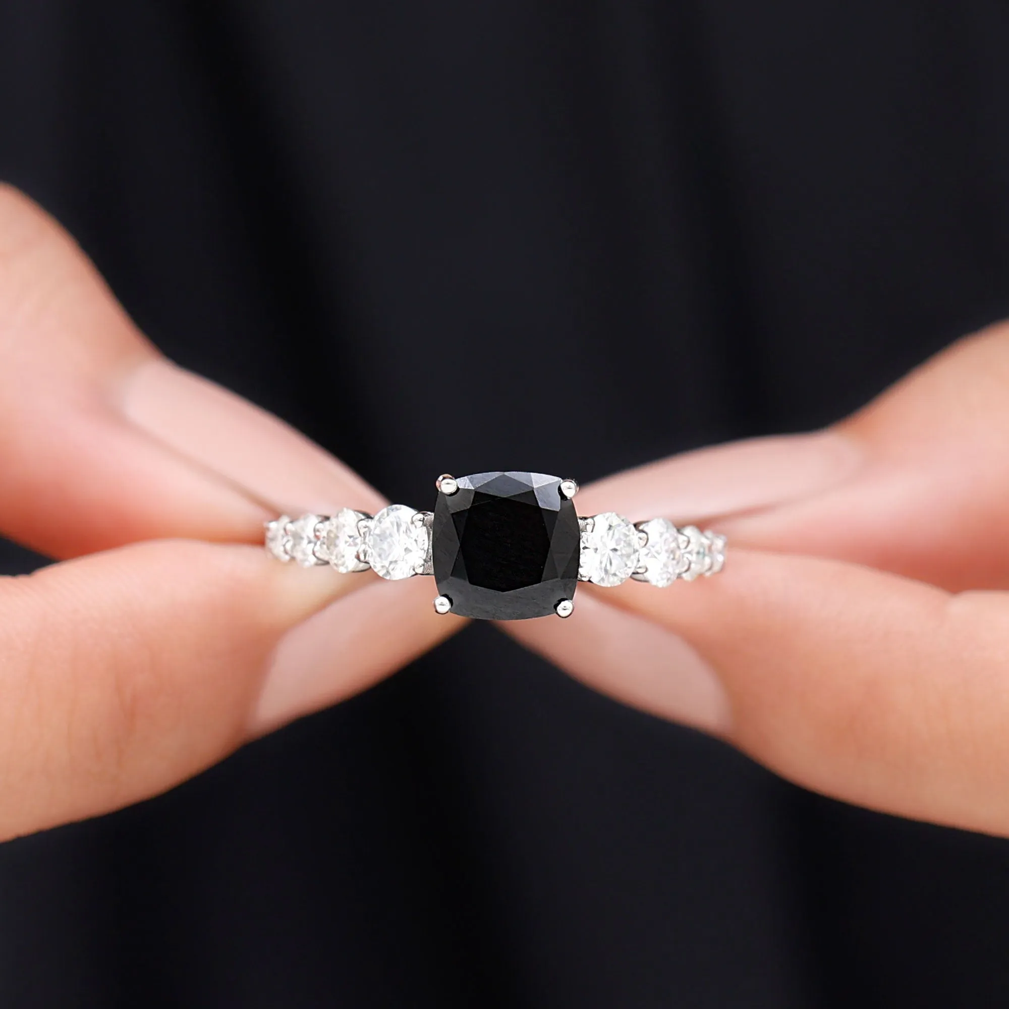 Lab Grown Black Diamond Solitaire Ring with Moissanite