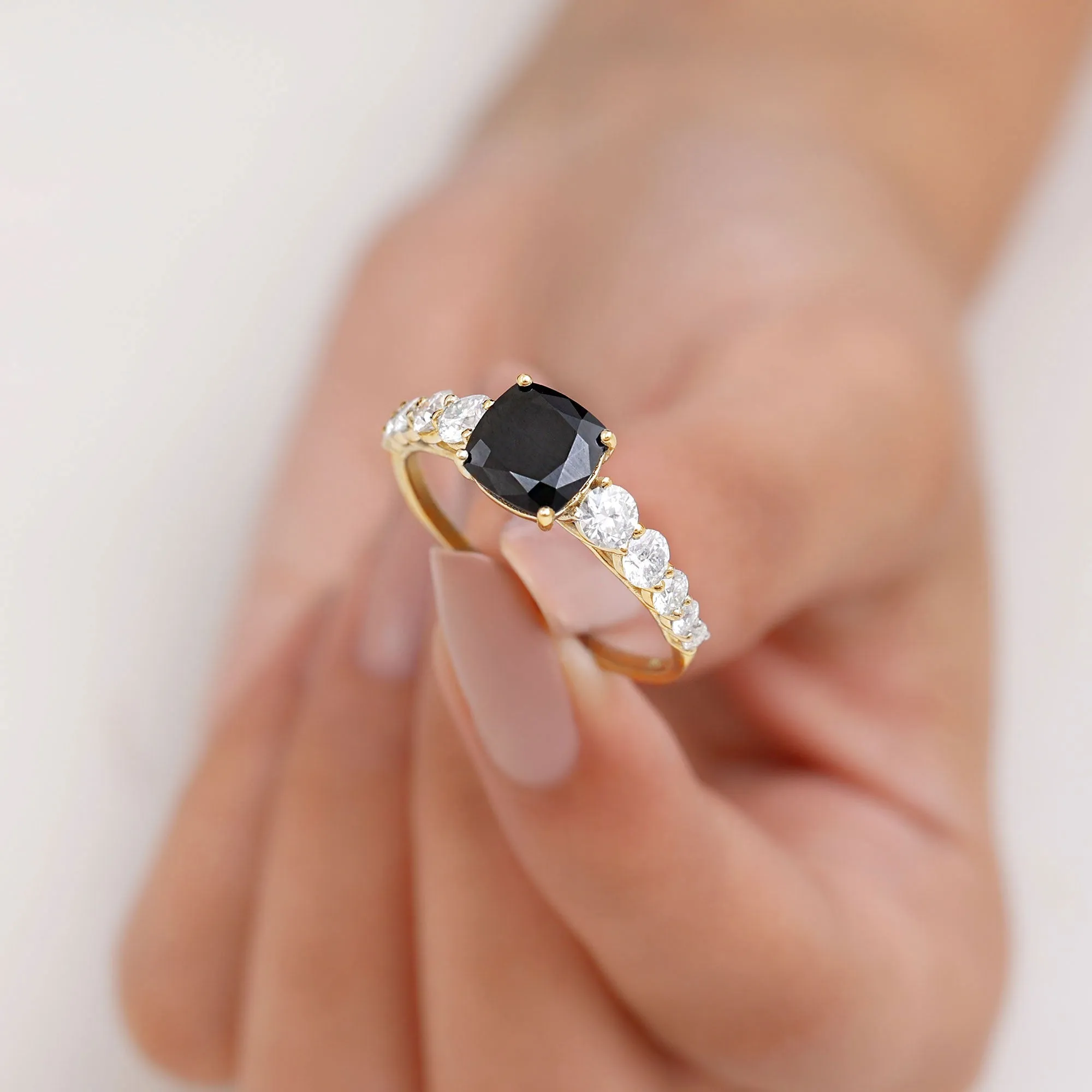 Lab Grown Black Diamond Solitaire Ring with Moissanite