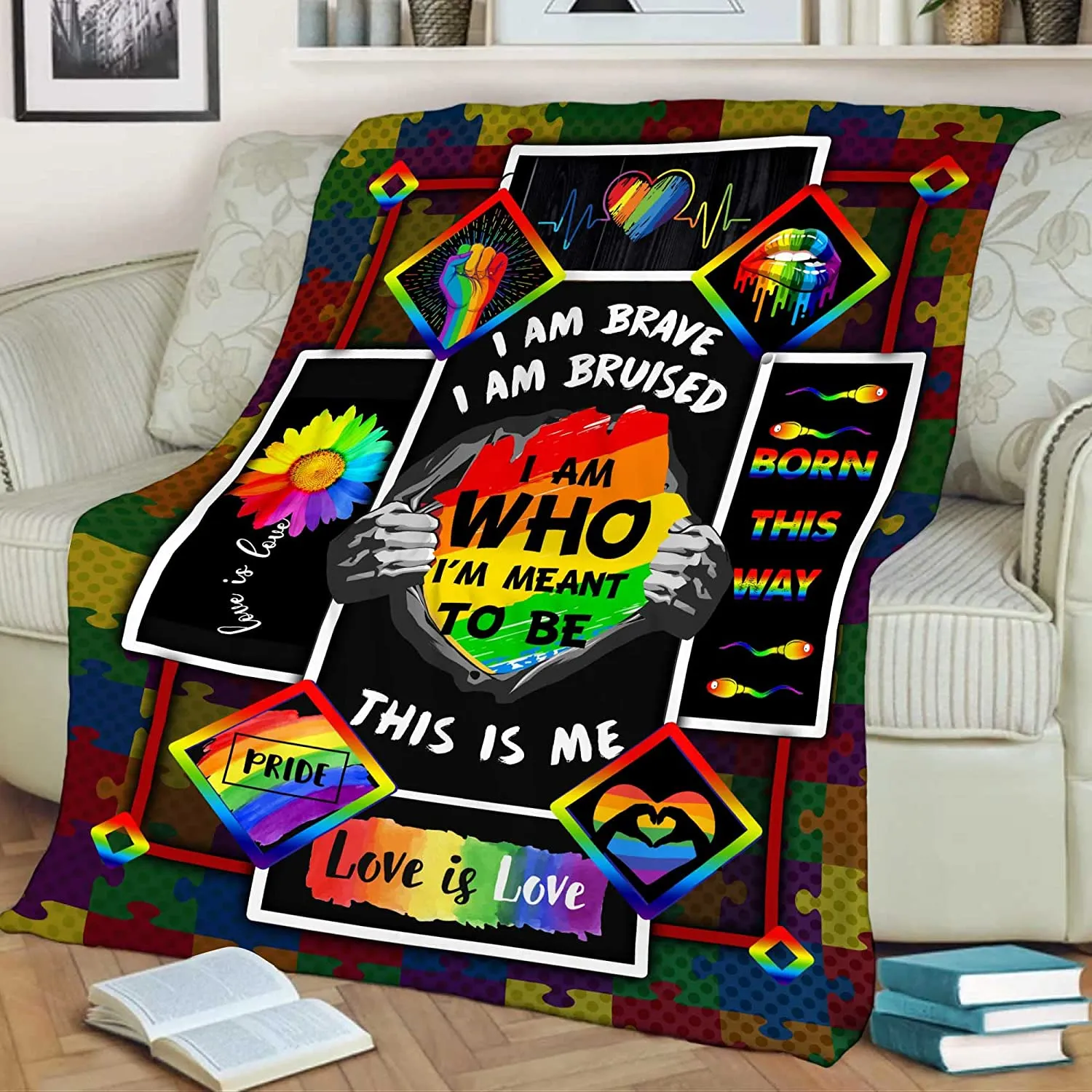 Lgbt Gay Lesbian Pride Blanket, I Am Who I'M Meant To Be Fleece Blanket For Couch Bed Sofa Travelling Camping Printed In Usa