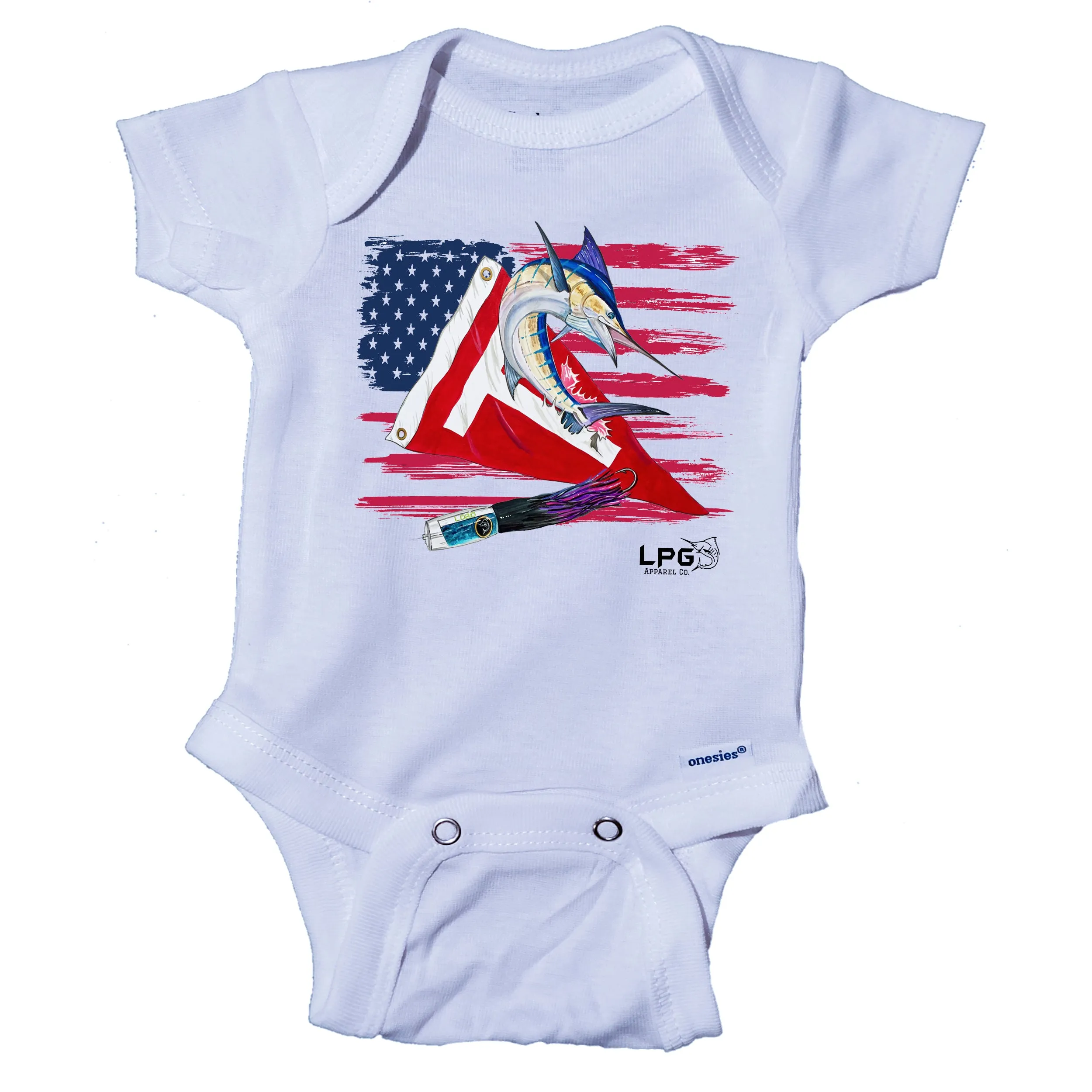 LPG Apparel Co. Tag & Release Patriotic USA Marlin Fishing Onesie®