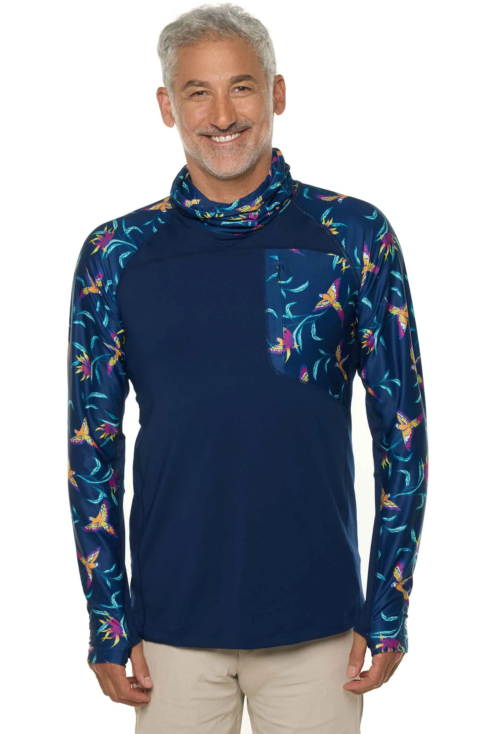 Men's Andros Fishing Tee  |  Navy Birds of Paradise