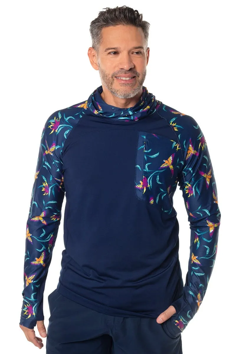 Men's Andros Fishing Tee  |  Navy Birds of Paradise