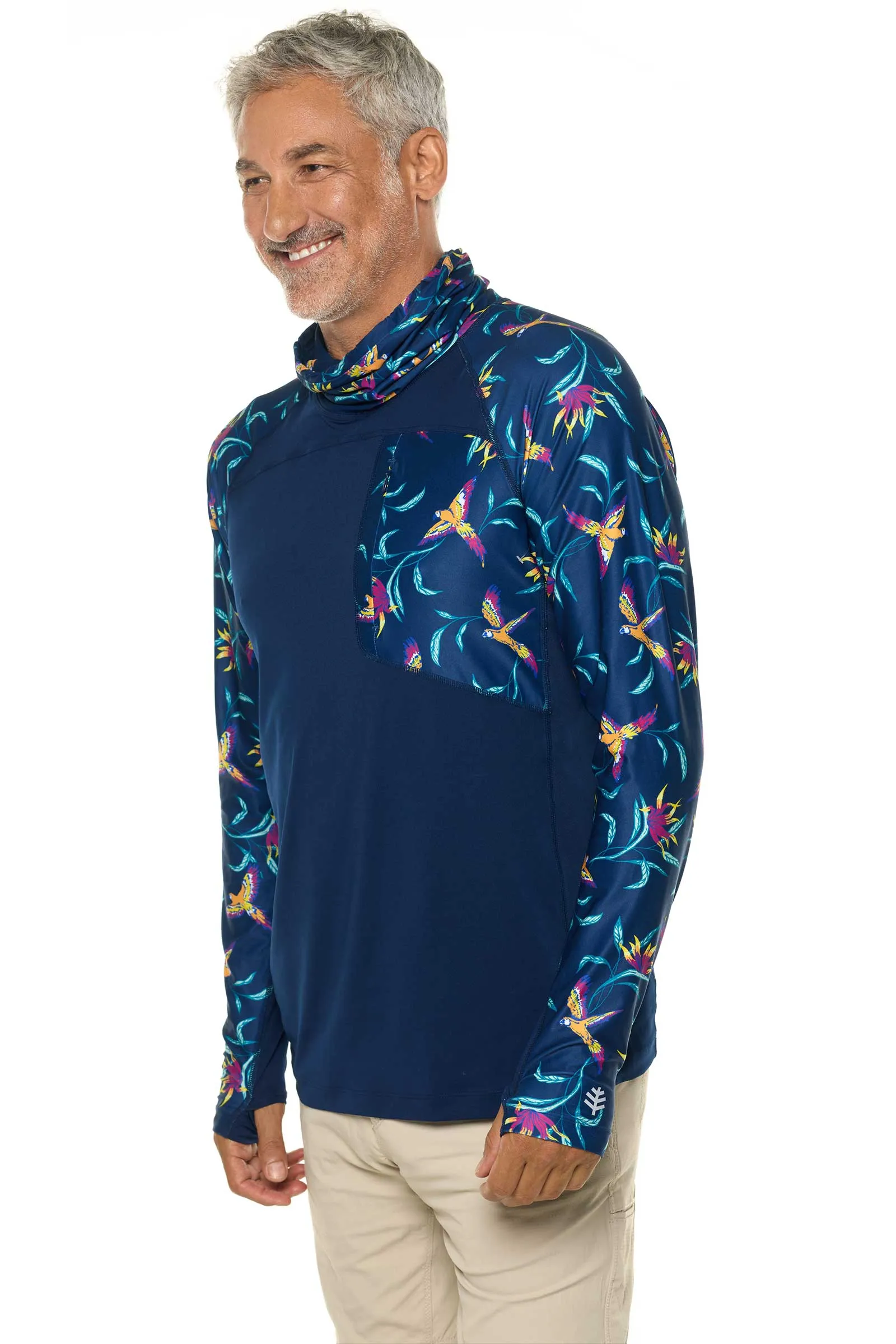 Men's Andros Fishing Tee  |  Navy Birds of Paradise