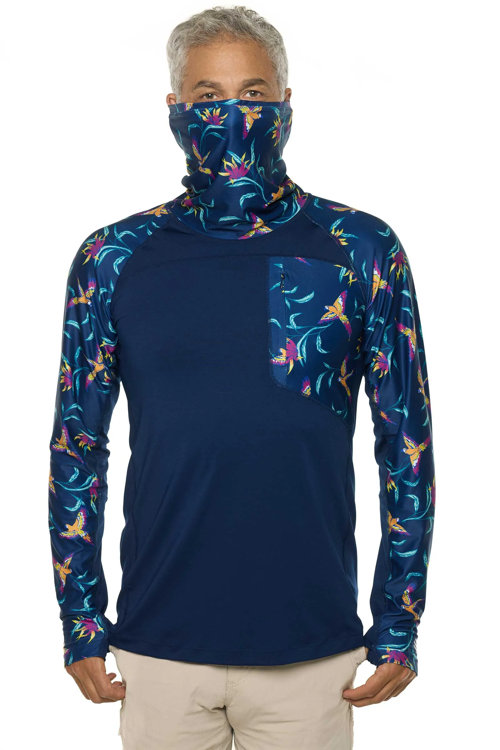 Men's Andros Fishing Tee  |  Navy Birds of Paradise