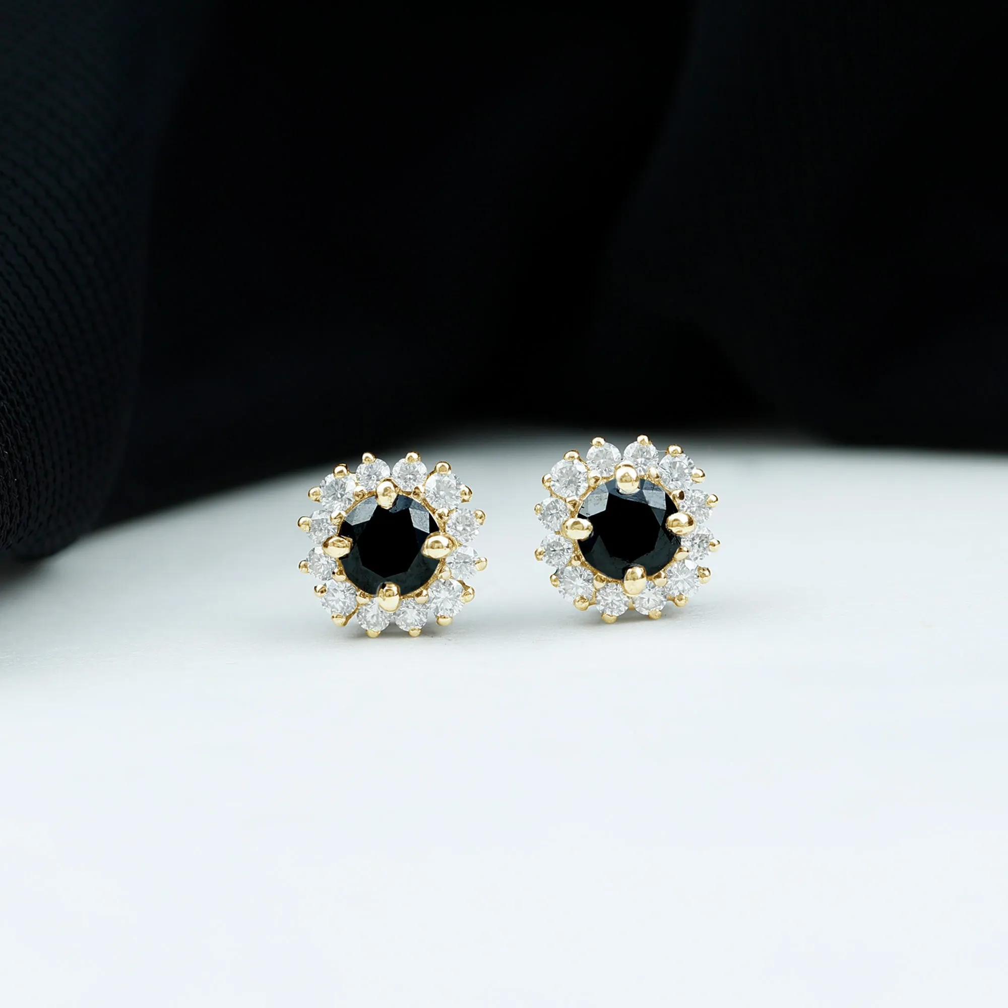 Minimal Black and White Diamond Halo Stud Earrings