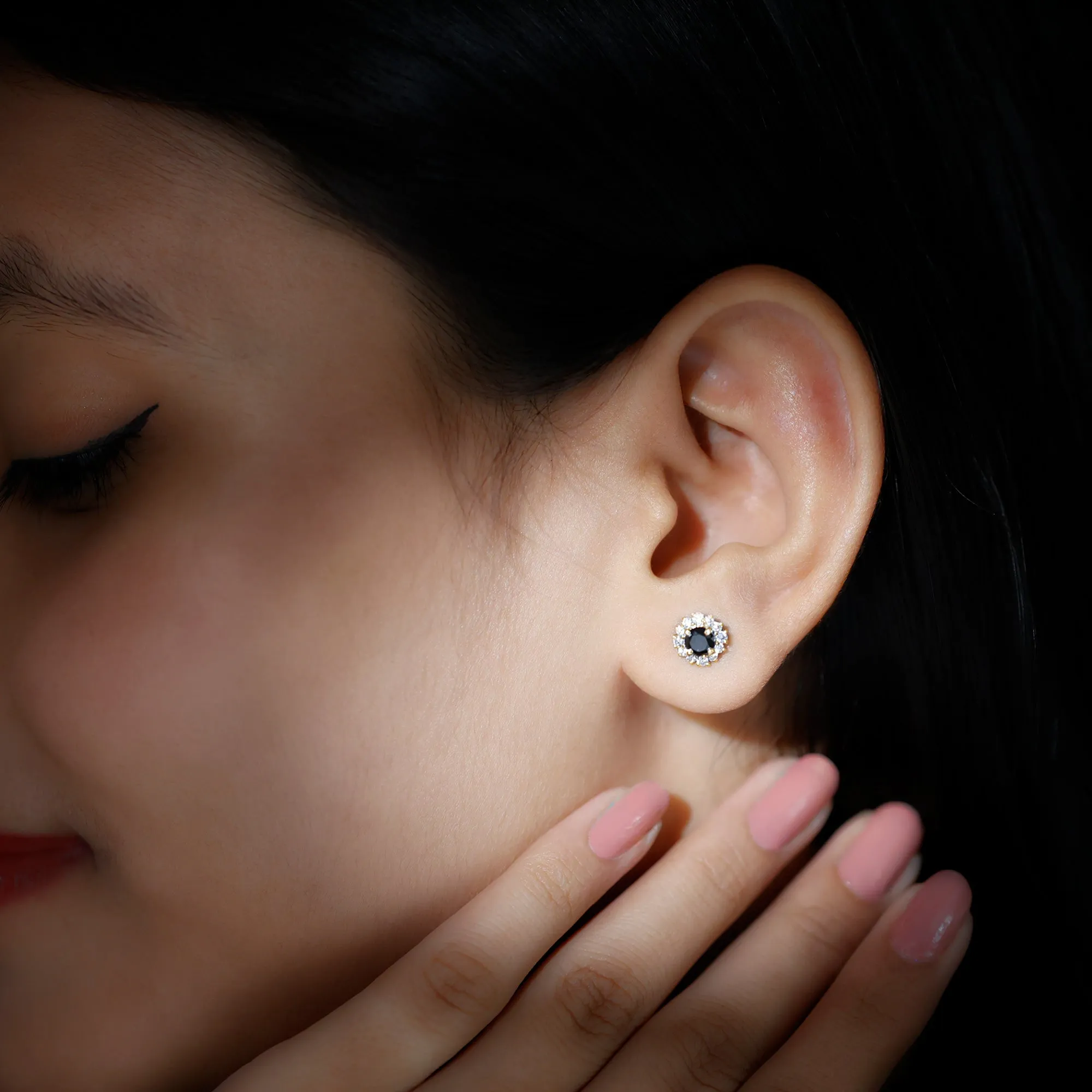 Minimal Black and White Diamond Halo Stud Earrings