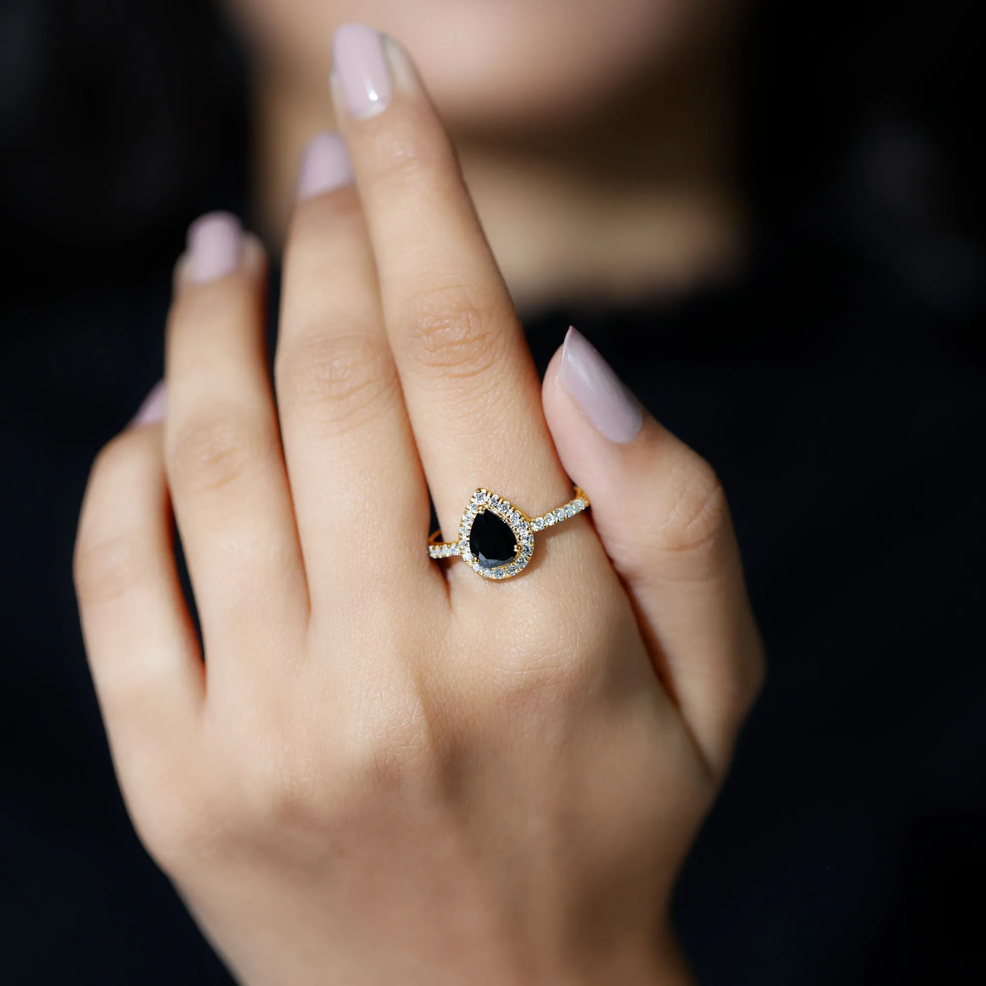 Minimal Created Black Diamond Engagement Ring with Diamond Accent