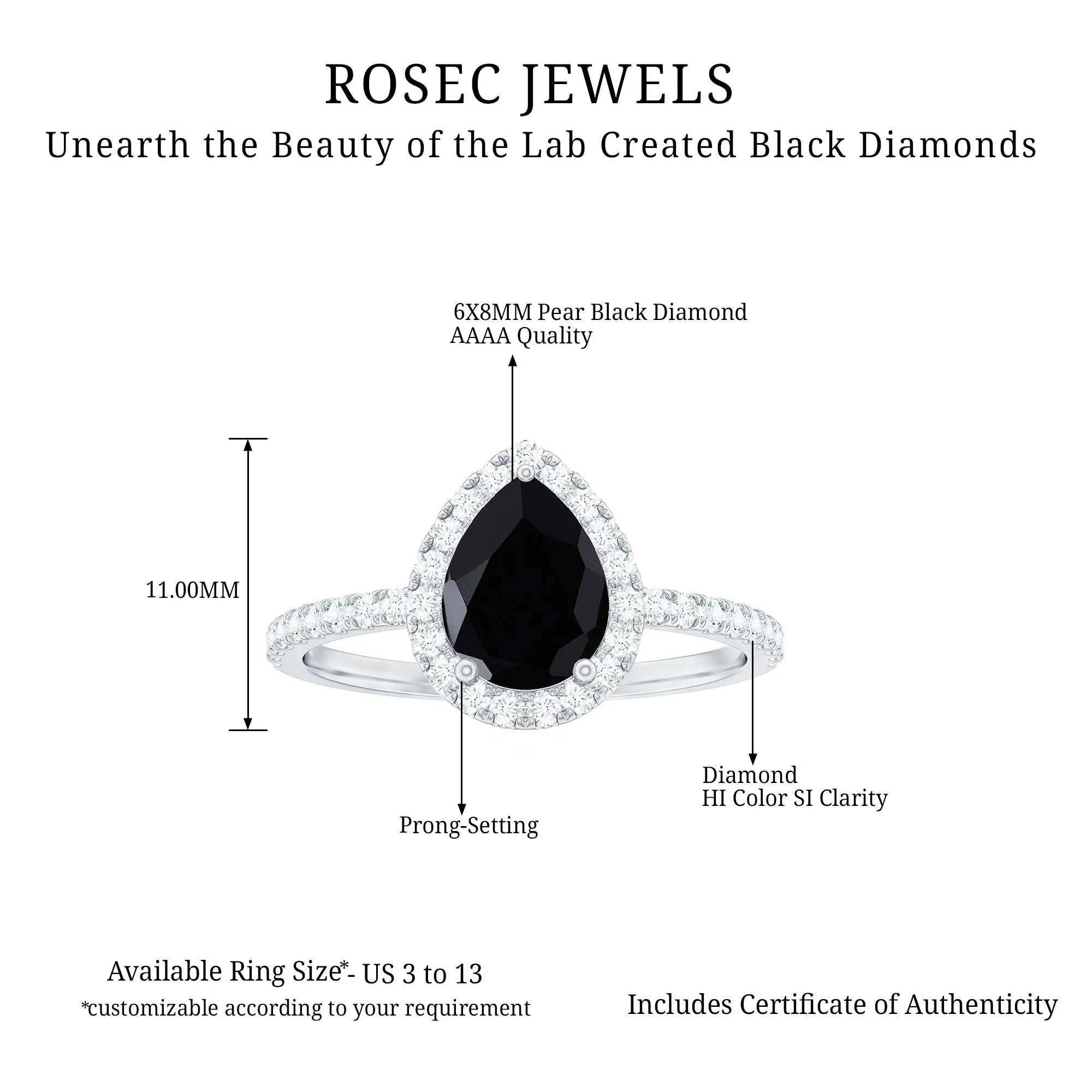 Minimal Created Black Diamond Engagement Ring with Diamond Accent