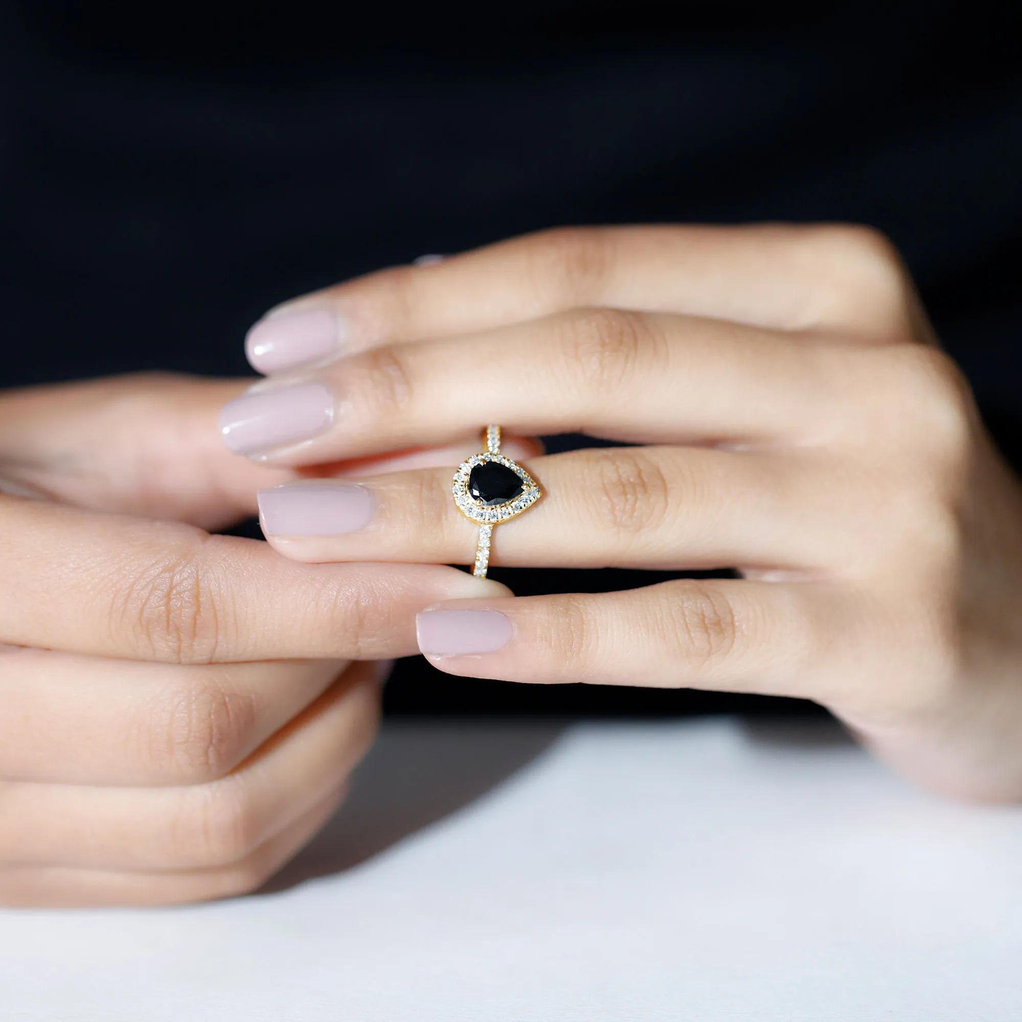 Minimal Created Black Diamond Engagement Ring with Diamond Accent