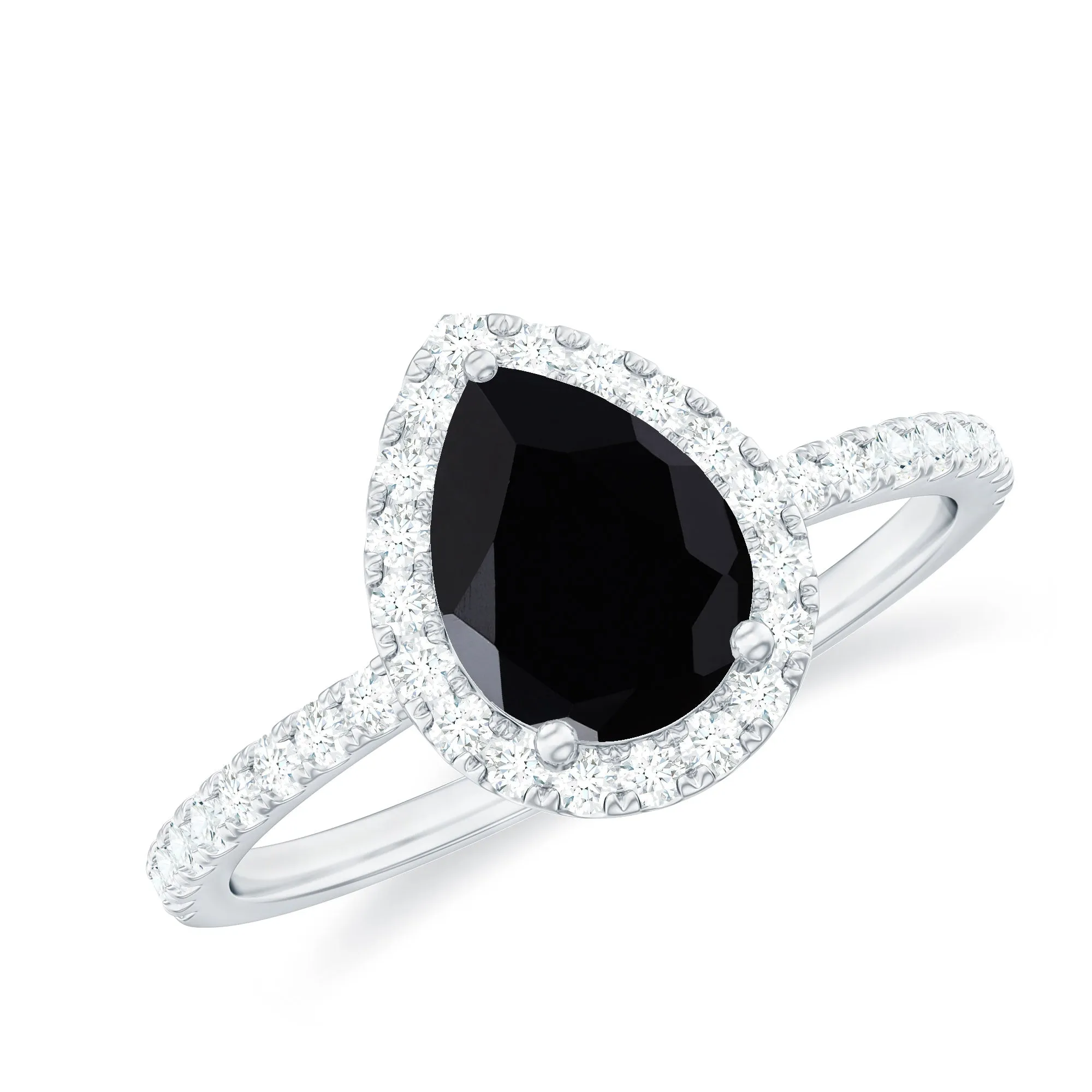 Minimal Created Black Diamond Engagement Ring with Diamond Accent