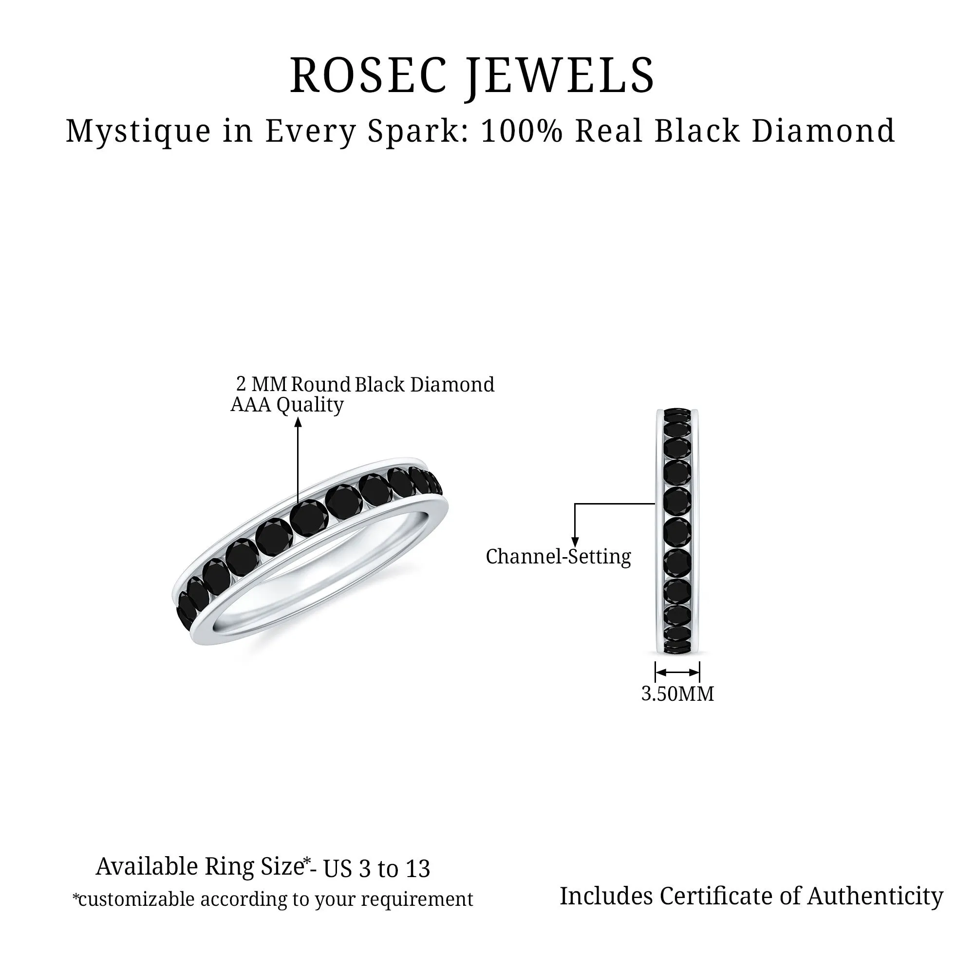 Natural Black Diamond Wedding Eternity Band Ring