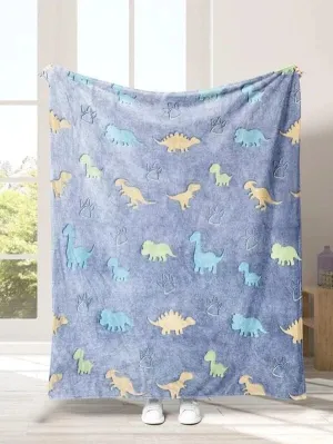 OBIXO Radium Blanket Magic Glowing at Night in The Dark Blanket All Season Kids Blanket Flannel Plush Luminous Throw Blanket (Baby Double bed-6x6-feet) (Blue Dino)