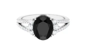 Oval Created Black Diamond Engagement Ring with Diamond Split Shank