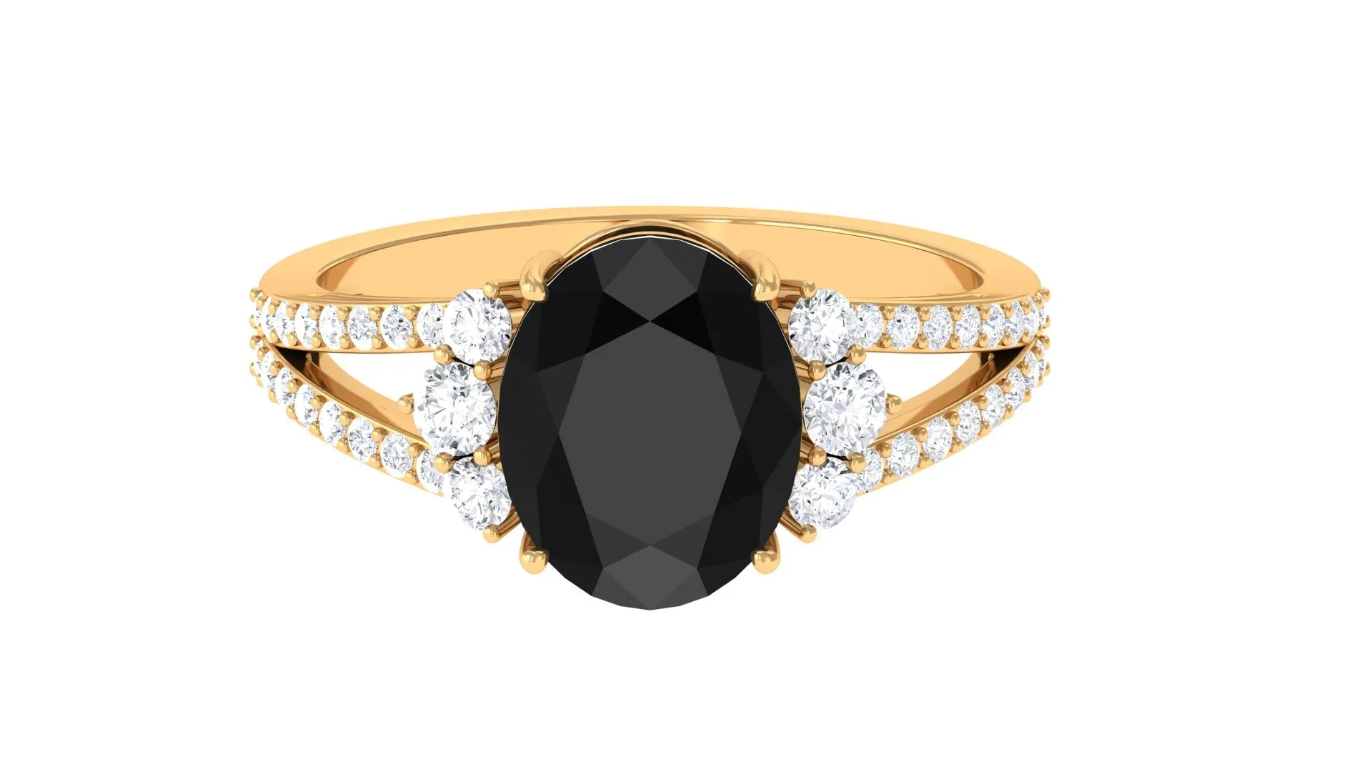 Oval Created Black Diamond Engagement Ring with Diamond Split Shank