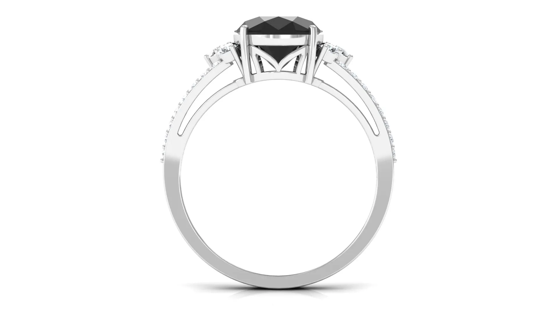 Oval Created Black Diamond Engagement Ring with Diamond Split Shank