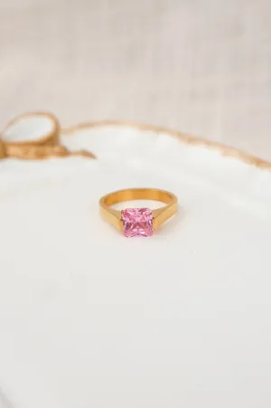 Pink Cushion Cut Stone Ring