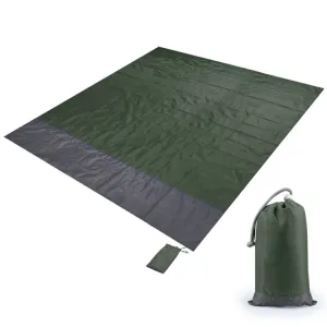 Polyester Waterproof Plaid Cloth Pocket Picnic Mat Outdoor Camping Beach Mat, Size: 2.1 x 2m(Army Green   Dark Gray)