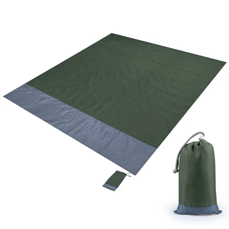 Polyester Waterproof Plaid Cloth Pocket Picnic Mat Outdoor Camping Beach Mat, Size: 2.1 x 2m(Army Green   Gray)