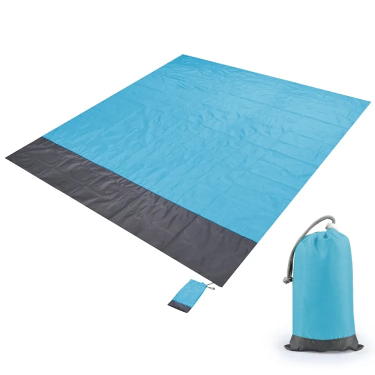 Polyester Waterproof Plaid Cloth Pocket Picnic Mat Outdoor Camping Beach Mat, Size: 2.1 x 2m(Light Blue   Dark Gray)