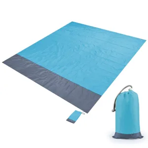 Polyester Waterproof Plaid Cloth Pocket Picnic Mat Outdoor Camping Beach Mat, Size: 2.1 x 2m(Light Blue   Gray)