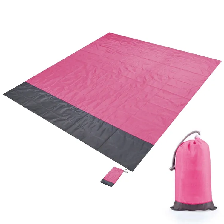 Polyester Waterproof Plaid Cloth Pocket Picnic Mat Outdoor Camping Beach Mat, Size: 2.1 x 2m(Pink   Dark Gray)