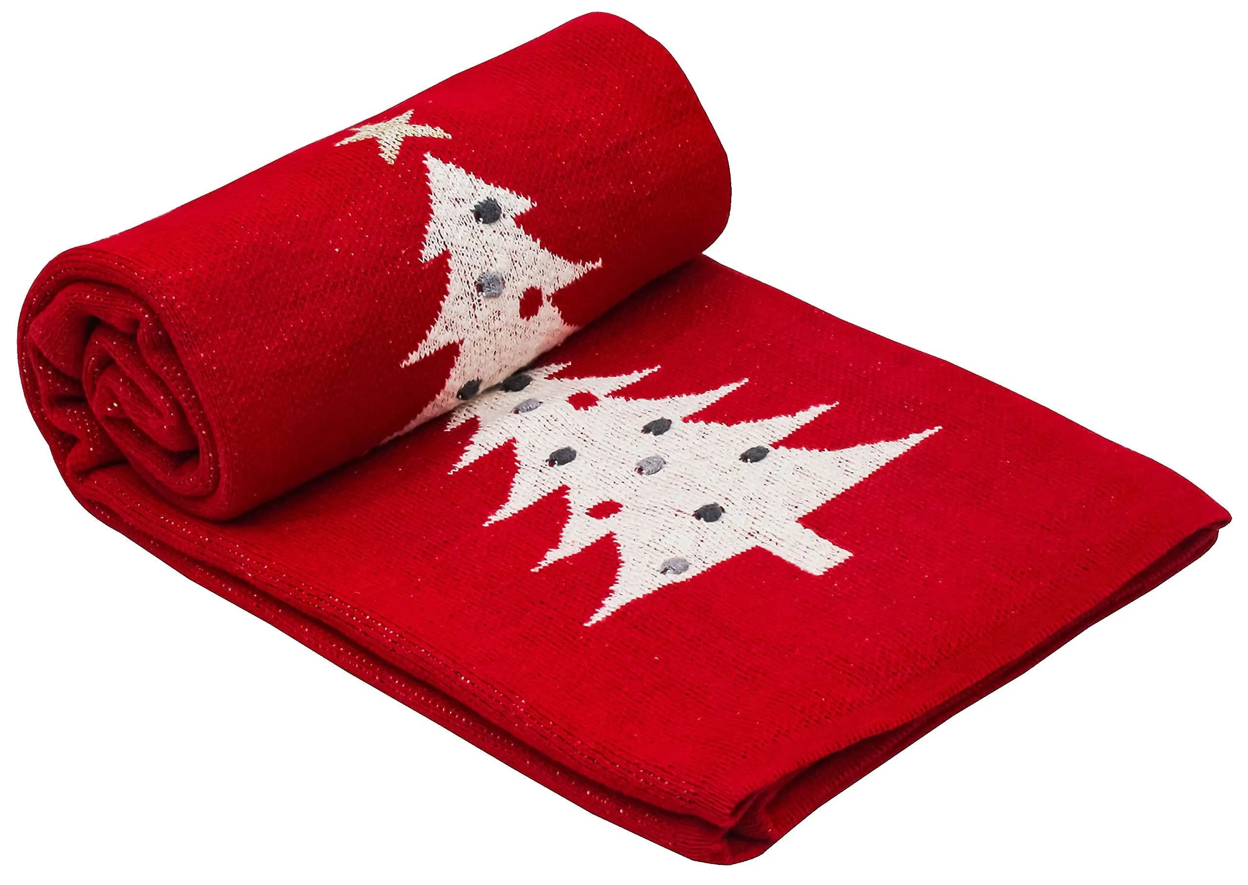 POMME – Festive Christmas Knitted Cotton Throw Blanket – Perfect for Your Sofa and Couch! Measures 170x130 cm. Experience Cozy Comfort with Warmth and Style Like Never Before