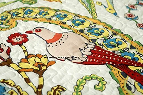 Ravaiyaa - Attitude is everything Bird Printed Machine Quilted Throws Handmade Large Soft Cotton Blanket 70"x50" (White)