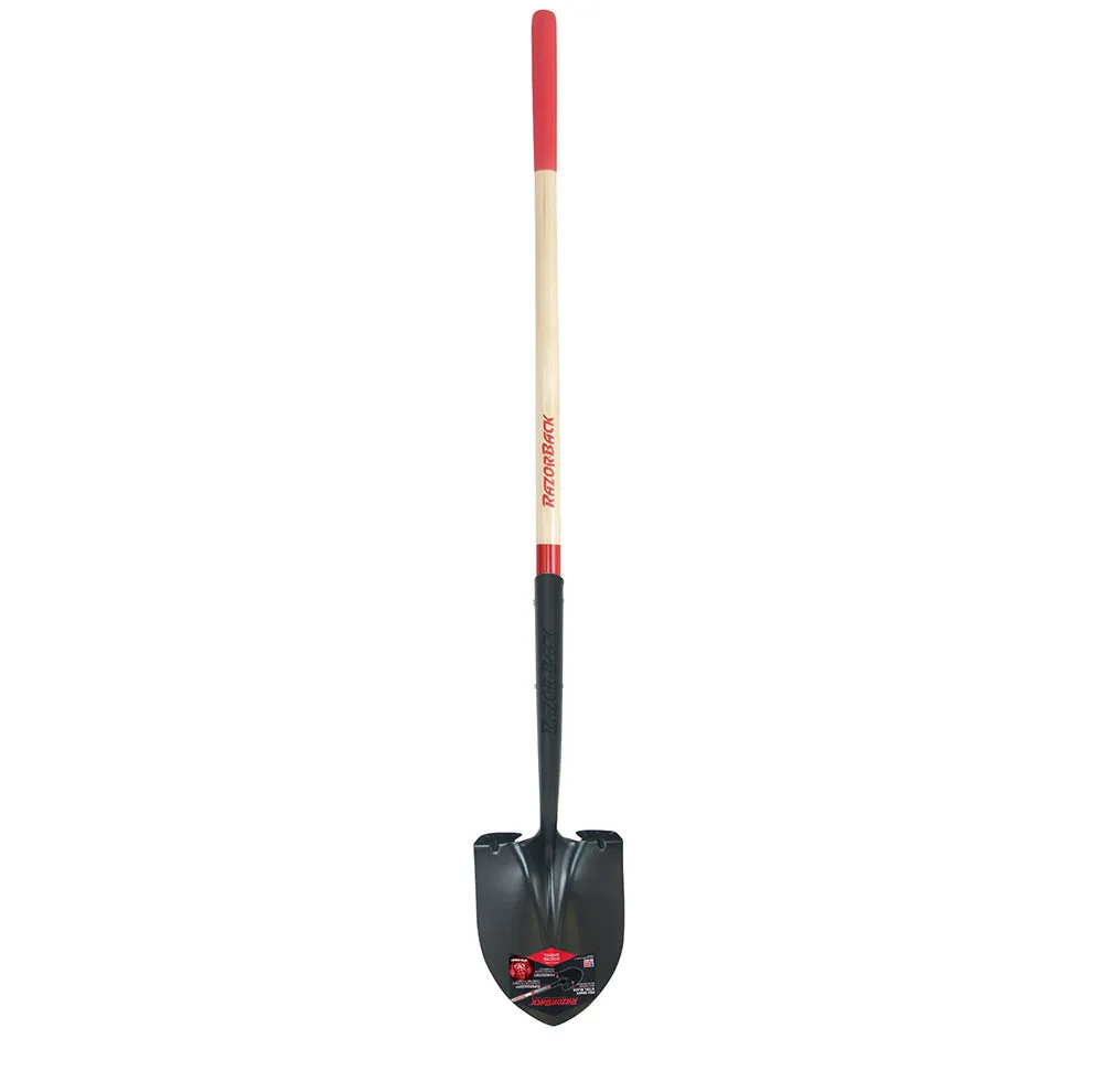 Razor-Back Round Point Shovel with Wood Handle and Cushion Grip