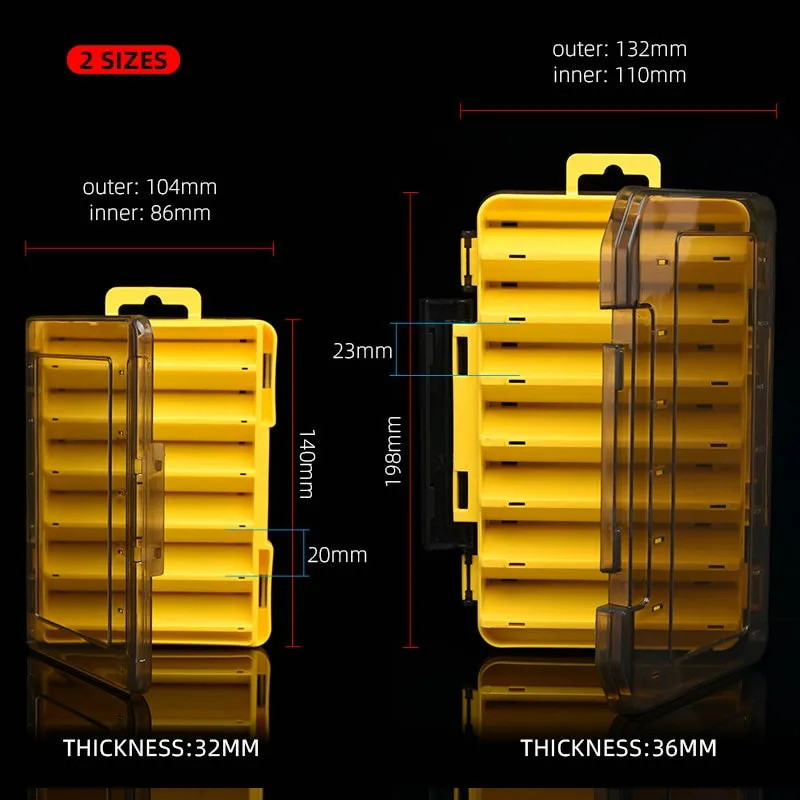 Reversible Lure Case 12&14 Room Double Sided Plastic Bait Jig Storage Box High Strength Fishing Tackle Accessory Boxes