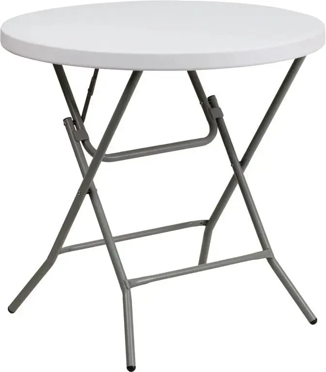 Rivera 32'' Round Plastic Folding Table, Granite White, 1.75" Thick, 220 lb Load