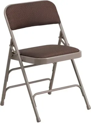 Rivera Metal Folding Chair, Brown Patterned Fabric Seat/Back, 1'' Foam