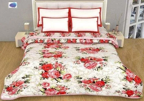 ROMAN HOME Flowers Print 40% Cotton & 60% Microfiber Single Bed Reversible AC Blanket/AC Dohar 240x210cm.