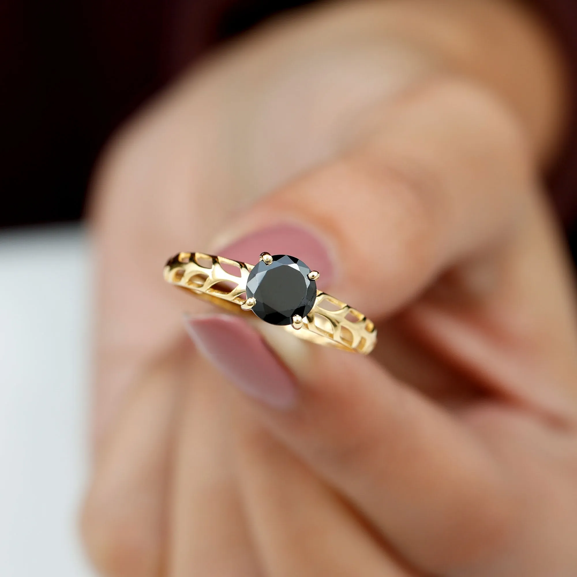 Round Lab Grown Black Diamond Solitaire Ring