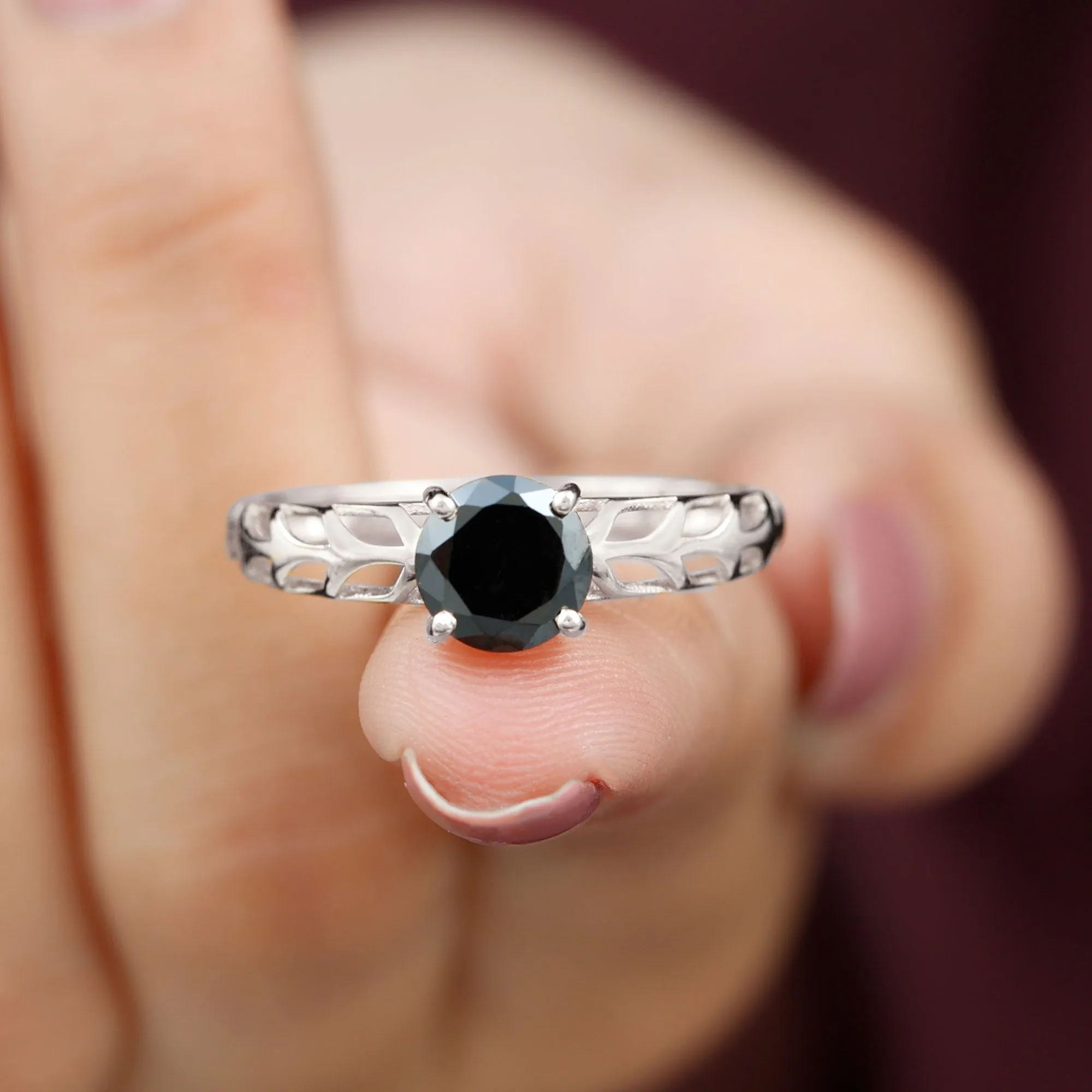 Round Lab Grown Black Diamond Solitaire Ring