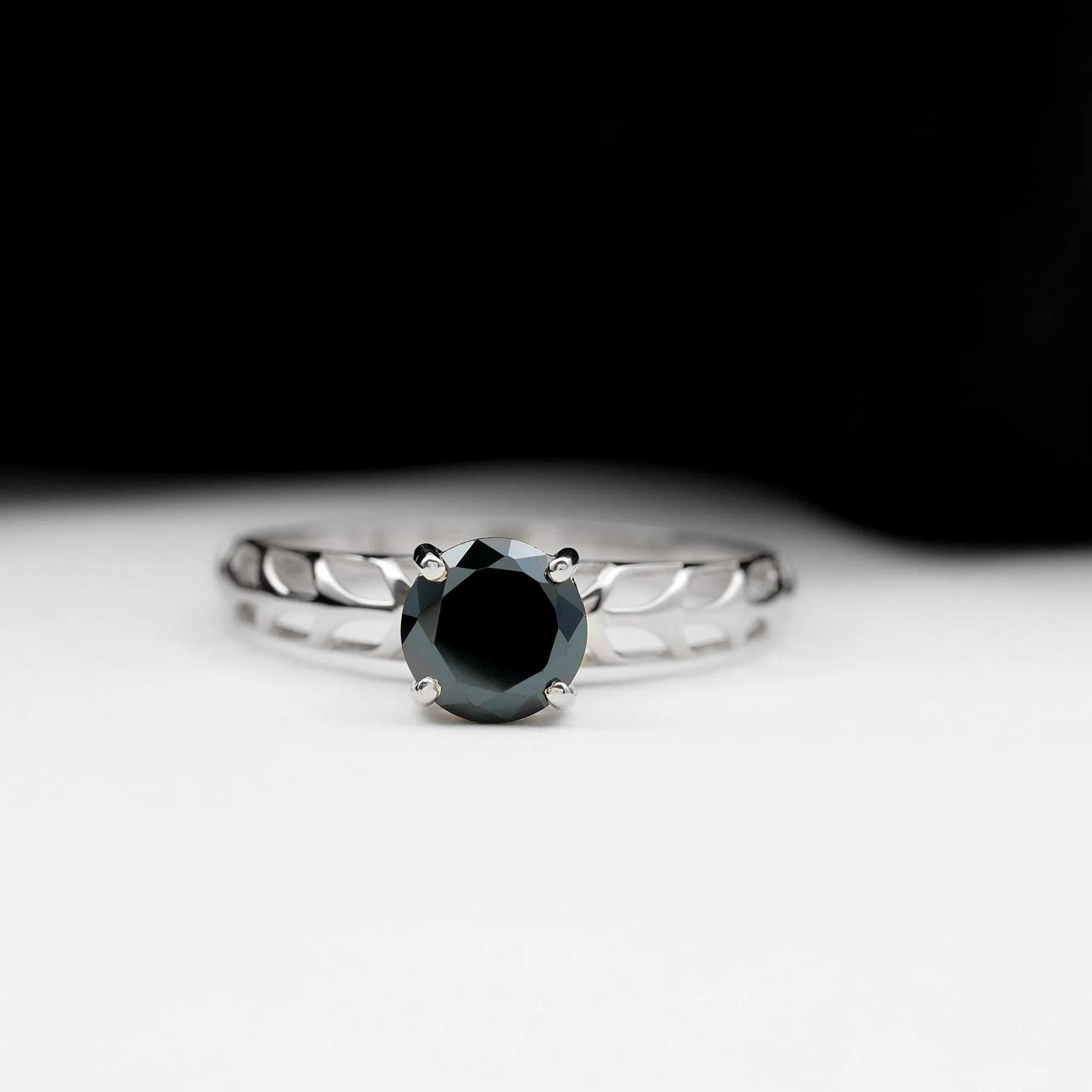 Round Lab Grown Black Diamond Solitaire Ring