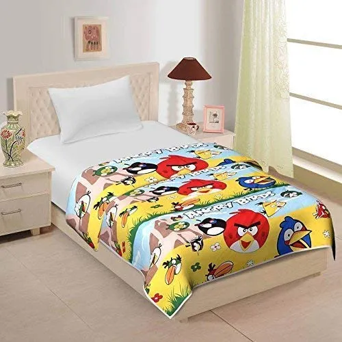 Royal Traders Cotton and Microfiber Cartoon Kids Design Print only Single Bed Reversible AC Blanket (angry Bird)