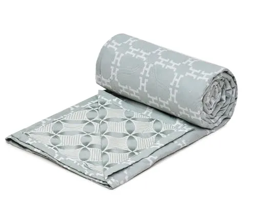 RRC Super Soft Brushed Microfiber Cotton Single Bed Dohar 140 GSM 3 Layered Quilted Dohar Soft Lightweight Reversible Printed AC Blanket Single Bed for All Season (Grey)