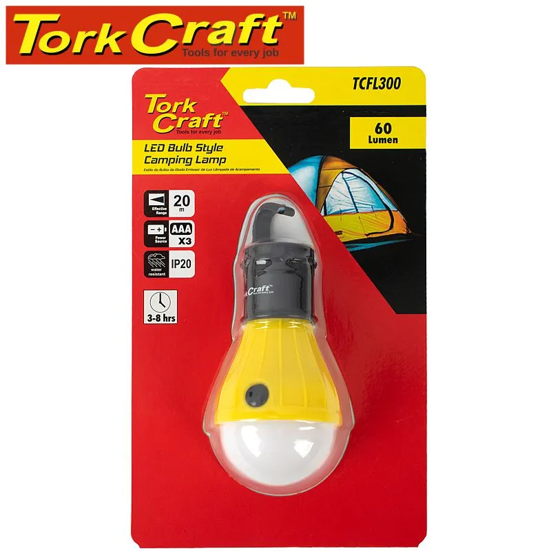 TORK CRAFT CAMPING LED LIGHT BULB 60LM HANGING HOOK USE 3XAAA BAT TORK CRAFT TCFL300