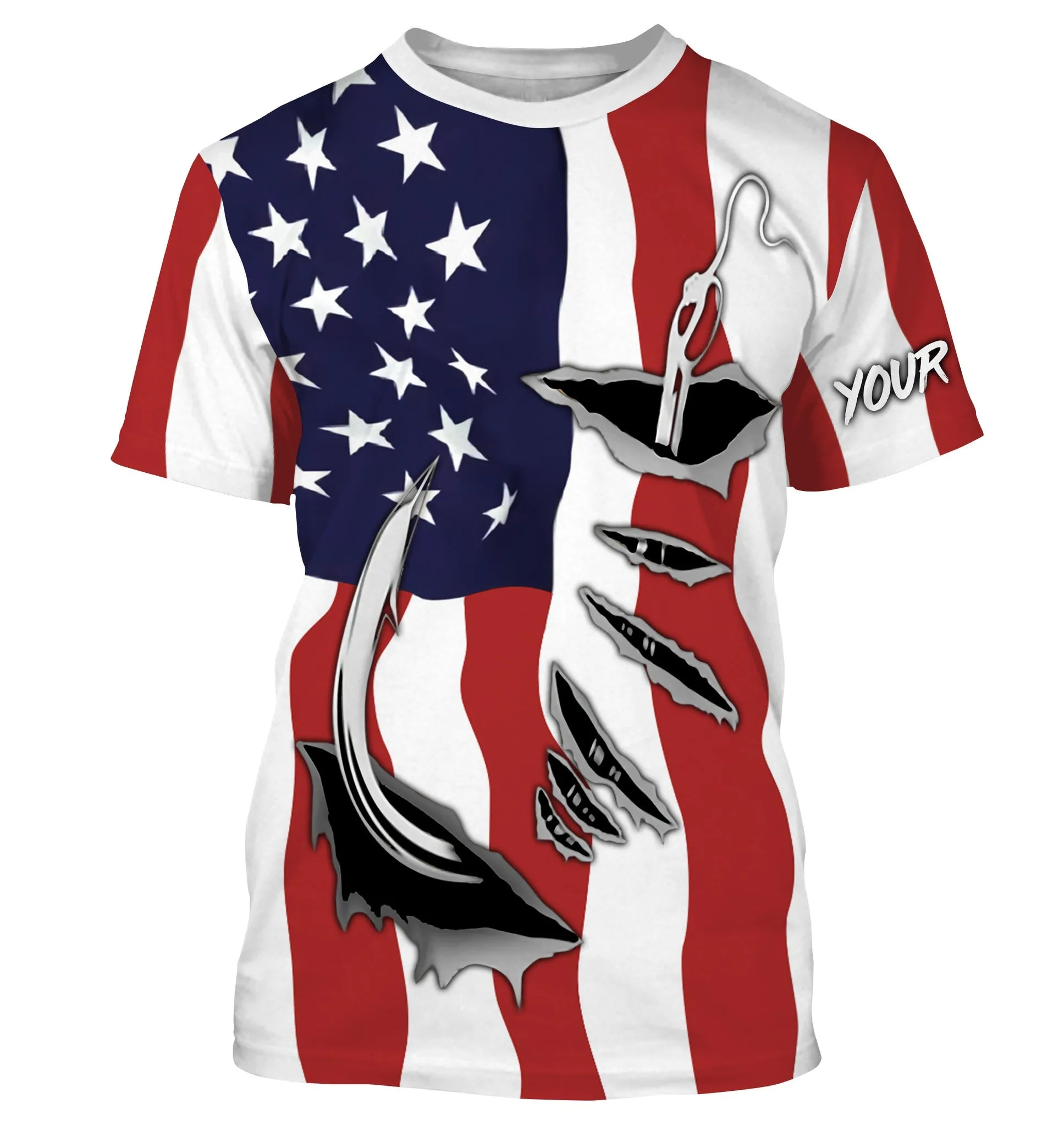 Us Fishing Fish Hook American Flag Custom Long Sleeves Shirts Patriotic Fishing Apparel