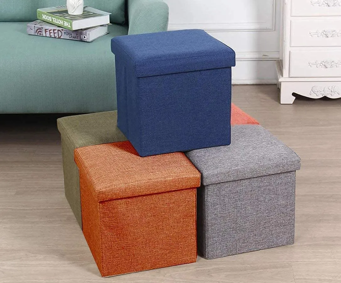 VIPREKHO Storage Ottoman Cube Shape Coffee Table Multipurpose Foldable Sitting Stool Box with Cushion Seat Lid for Store Clothes, Books and Toys Organizer Bins Box Foot Rest 11.8"x11.8"x11.8"